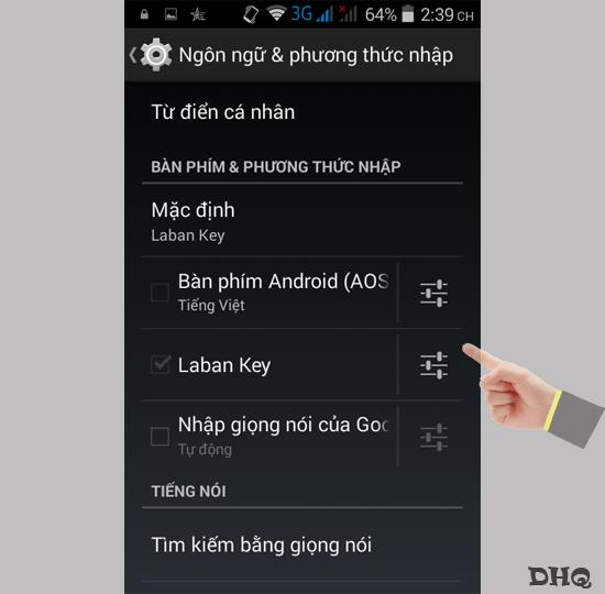 Chọn Cài đặt bàn phím Android